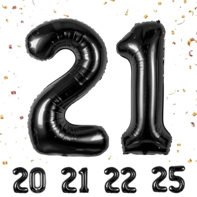 Afbeelding van Verjaardagsballonnen 21 jaar zwart 101 cm verjaardagsdecoraties van een man vrouw opblaasbare cijferballon aluminium beige