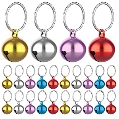 Afbeelding van Molain 24 stuks kattenbelletjes met sleutelring, belletjes voor hondenhalsband, huisdieraccessoires festival, feest, knutselen, kleine (kleuren