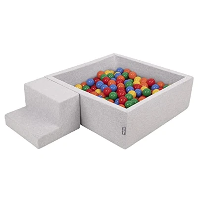 Afbeelding van KiddyMoon Foam Speeltoestel Met Vierkant Ballenbad (200 ballen), Lichtgrijs: geel/groen/blauw/rood/oranje