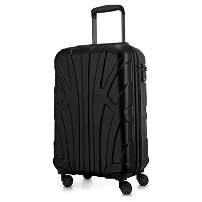 Afbeelding van SUITLINE Koffer met wielen, harde schaal volumeverlenging, TSA vergrendeling, ABS, mat, 4 rubberen dubbele zwart., 55 cm