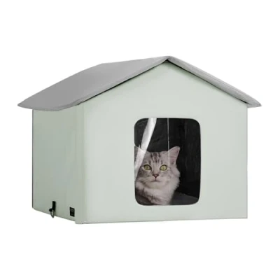 Image de VEVOR Maison Niche Chat Chauffante Extérieur Pliable Coussin Chauffant Vert M