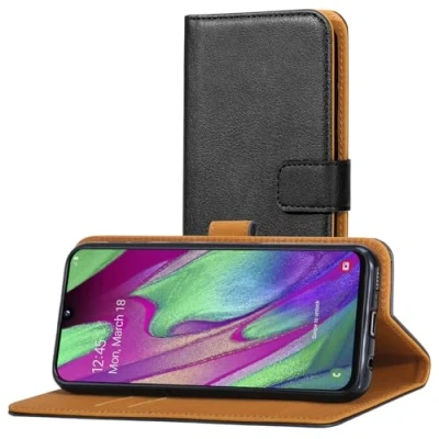 Afbeelding van AICEK beschermhoes voor Samsung Galaxy A40, PU leer, lederen beschermhoes, zwart (5,9 inch)