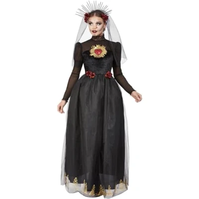 Afbeelding van SMIFFY&#039;S Zwarte bruid vermomming Dia de los muertos vrouw S