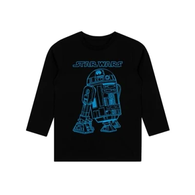 Afbeelding van Star Wars T shirt voor kinderen, jongens, R2D2 katoen, met lange mouwen, zwart.