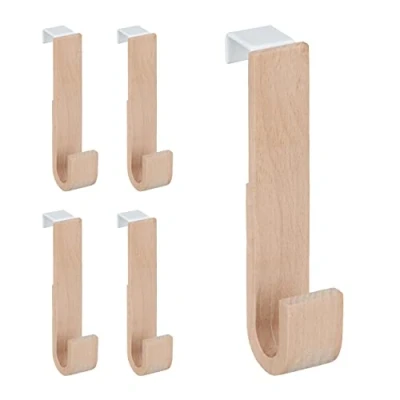 Afbeelding van Relaxdays deurhaken hout deurkapstok 5 stuks ophanghaak deur deurhanger haken