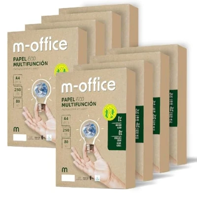 Afbeelding van 250 vellen gerecycled papier DIN A4 80 g/m² voor kopieerapparaten en printers, A4, 100% papier, m office (8 verpakkingen)