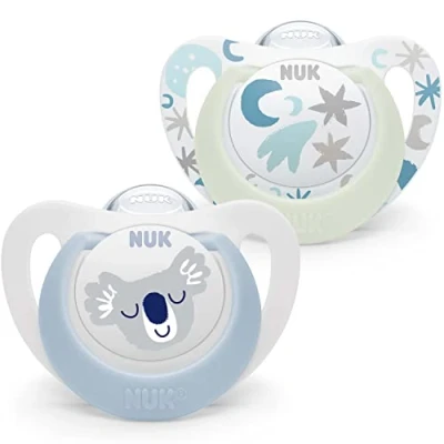 Afbeelding van NUK Starlight Dag &amp; Nacht 2 Siliconen Fopspenen 0 6 Maanden (Modellen : Koala/Nacht)