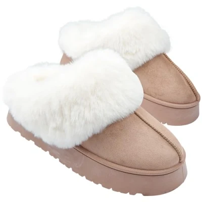 Afbeelding van CityComfort Sherpa gevoerde pantoffels voor dames en tieners, pluizige binnenschoenen met antislipzool, cadeaus haar, Beige