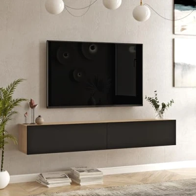 Afbeelding van Tv meubel Lapinlahti 180x31,5x29,5cm eiken en zwart