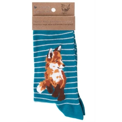 Afbeelding van Wrendale Designs Born to be Wild sokken, vossenmotief, Eén maat, blauwgroen, Blauw