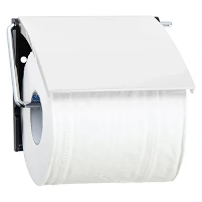 Afbeelding van MSV Toiletrolhouder wand/muur metaal met afdekklepje ivoor wit