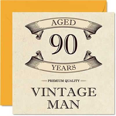 Afbeelding van Vintage verjaardagskaarten voor mannen 90 jaar Grappige verjaardagskaart opa, vader, echtgenoot, oom, broer, 145 mm x mm, wenskaart 90e verjaardag