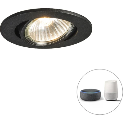 Afbeelding van QAZQA cisco Moderne Dimbare LED Smart Inbouwspot incl. wifi met Dimmer 1 lichts Ø 90 mm Zwart Woonkamer Slaapkamer Keuken