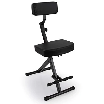 Afbeelding van Pyle Gitaarkruk, Draagbaar, aanpasbare Stoelhoogte voor Volwassenen en Kinderen, Muzikanten Stoel Piano/Gitaar/Keyboard, Opvouwbare Drumstoel, Gewatteerde Zitting, Rug Voetensteun, Zwart