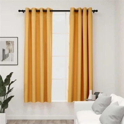 Afbeelding van Gordijnen linnen look verduisterend ogen 2 st 140x175 cm geel