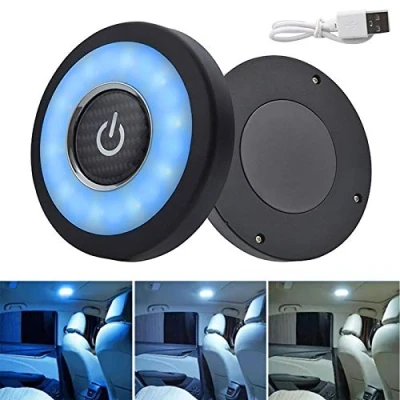 Afbeelding van ConBlom Auto interieur koepellampen, 12 V, universele leeslampen, nachtlampje, plafondlamp, magnetische koepelverlichting, automatische autodakplafondverlichting, verlichting, wit, ijsblauw