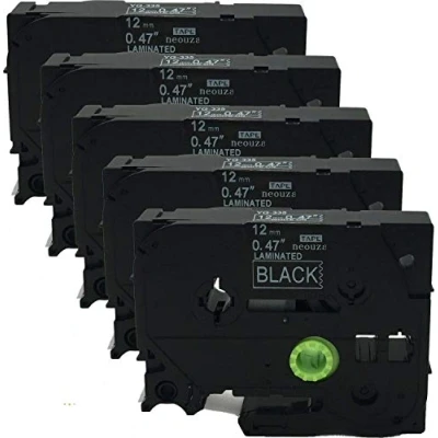 Afbeelding van Neouza 5PK Compatibel met Brother P Touch gelamineerde Tze Tz Label Tape Cartridge 12 mm x 8 m (TZe 335 wit op zwart )