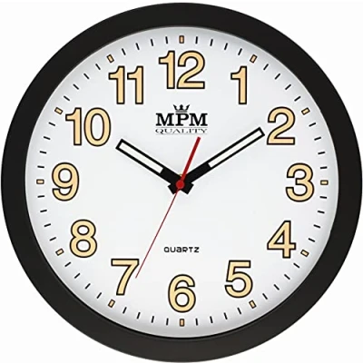 Afbeelding van MPM Quality Lumini wandklok, wit/zwart, Ø 300 x 40 mm, helder, stappenmotor, kwarts, mineraalglas wanddecoratie voor elke kamer