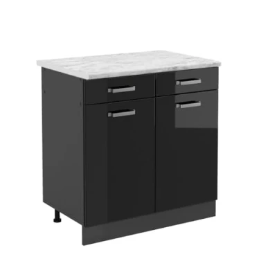 Afbeelding van Vicco Keukenonderkast R Line, Zwart hoogglans/Antraciet, 80 cm WB Marmer