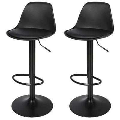Afbeelding van RELOVE Set van 2 barkrukken barstoelen verstelbaar, in hoogte verstelbaar en 360 draaibaar, robuust ultra stil, B zuiver zwart