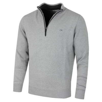 Afbeelding van Calvin Klein 2022 heren golftrui van katoen gebreid met halve ritssluiting, zilver.