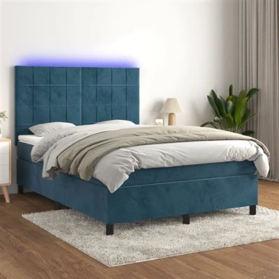 Afbeelding van vidaXL Boxspring met matras en LED fluweel donkerblauw 140x190 cm