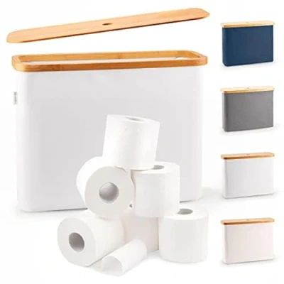 Afbeelding van Lonbet Elegante badkamerorganizer, lichtgrijs, toiletpapieropslag van bamboe, antibacteriële en ademende decoratieve box, 45 x 15 34,5 cm