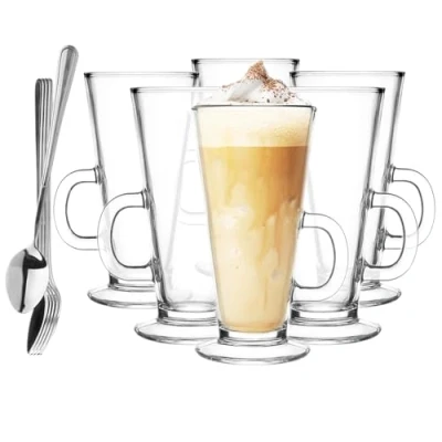 Afbeelding van glazen set van 6 0,25 liter met lepels Koffieglazen Theeglazen Koffie Theeglas Latte Macchiato Drinkglazen Waterglazen Vaatwasmachinebestendige Kleine x
