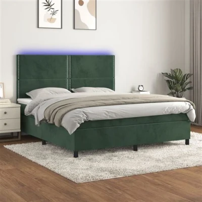 Afbeelding van vidaXL Boxspring met matras en LED fluweel donkergroen 180x200 cm