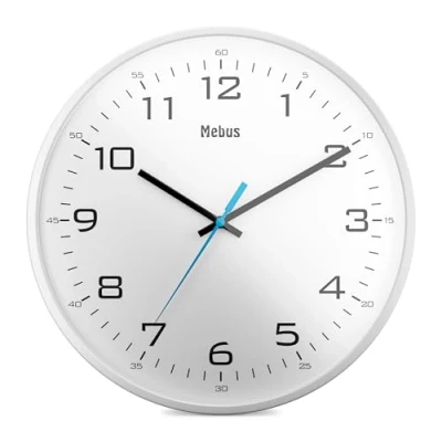 Afbeelding van MEBUS Analoog kwartswanduuruurhorloge klassiek design, grote wijzerplaten 30 cm diameter/kleur: wit/model: 16248