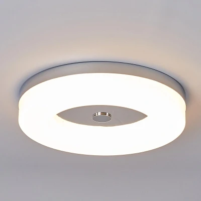 Afbeelding van Lindby LED plafondlamp 1licht metaal, kunststof H: 5.5 cm chroom, gesatineerd wit Inclusief lichtbron