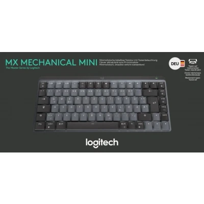 Afbeelding van Logitech Keyboard MX Mechanisch Mini, Draadloos, Bout, Bluetooth Verlicht, Stil, Tactiel, Batterij, DE, Grafiet, Retail