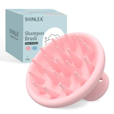 Image de SHINLEA Brosse Massage Cuir Chevelu, 100% de shampooing en silicone souple, [Humide &amp; Sec]Scalp Massager tete pour Nettoyage, Exfoliation, Stimuler la Croissance des Cheveux Rose