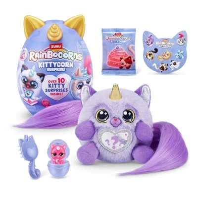 Afbeelding van Rainbocorns Kittycorn Surprise Serie 3 van ZURU, pluche speelgoed, dieren om te verzamelen, slijm, verrassingseieren voor meisjes (21,5 cm) (Ragamuffin Cat)