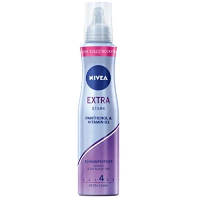 Afbeelding van NIVEA Extra sterk schuim (150 ml), verzorgend haarschuim met thermische bescherming, panthenol en vitamine B3, betrouwbare reparatie voor het stylen 24 uur grip (houdniveau 4)