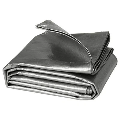 Afbeelding van WOLTU Afdekzeil, 2 x 3 m, waterdicht, 280 g/m², PE dekzeil met oogjes, uv bestendig, scheurvast, voor houten tuinmeubels, zwembad, trampoline, auto, grijs