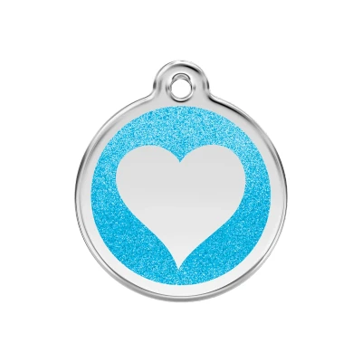 Afbeelding van Heart Aqua glitter hondenpenning medium/gemiddeld dia. 3 cm RedDingo
