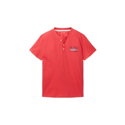 Afbeelding van TOM Tailor Kurzarm Henley Gestreift Tshirt print, Heren, Maat: XL, Rot