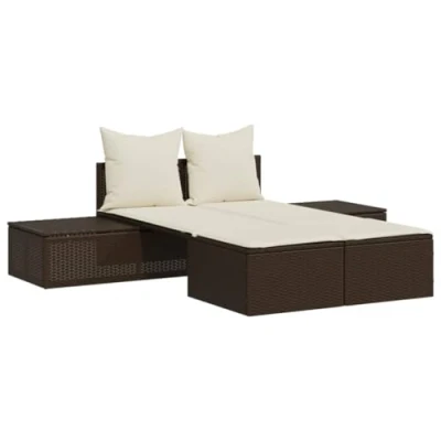 Afbeelding van Ligbed 2 persoons met kussens poly rattan bruin