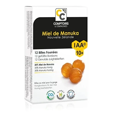 Image de COMPTOIRS ET COMPAGNIES Billes Fourrées au Miel de Manuka IAA10+ Idéales pour la Gorge Boite 12