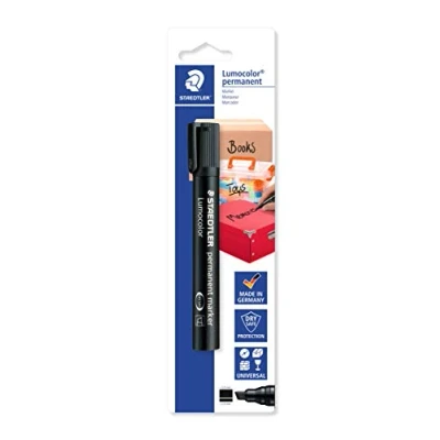 Image de Staedtler Lumocolor 350 9 BK 1 Marqueur permanent pour étiqueter des boîtes de rangement et cartons déménagement, étanche, résistant à la lumière, noir, pointe biseautée
