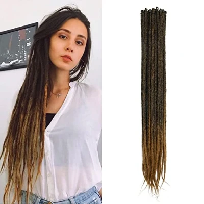 Afbeelding van MT1B 27# 0,6 cm lange fijne handgemaakte synthetische haarextensies 20 strengen gehaakt haar in hiphop stijl, zachte dreads