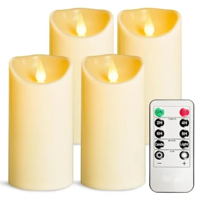 Afbeelding van YIWER 4 stuks vlamloze led kaarsen op batterijen met timer afstand, smelten niet, ivoorkleurige kunststof D 3,15 x H 6 cm voor feest, Kerstmis, Valentijnsdag