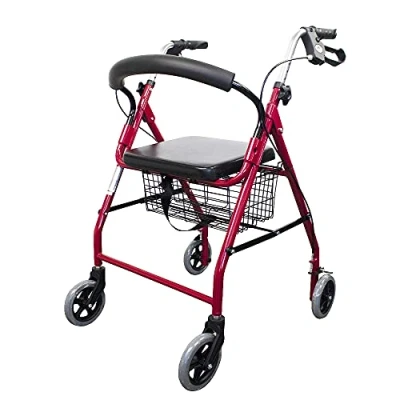 Afbeelding van Mobiclinic Alhambra Lichtgewicht Rollator met 4 Wielen Vergrendelbare Remmen Stoel en Rugleuning Opvouwbare Verstelbare in Hoogte Stoffen Mand Frambooskleurig