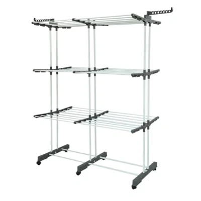 Afbeelding van KITCHEN MOVE Uitschuifbaar droogrek, multifunctioneel, 38 m, extra plus, met 3 niveaus + telescoopstang, zwart en roestvrij staal