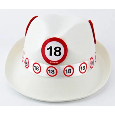 Afbeelding van Folat 8714572623186 62318 Tribly Party hoed verkeersbord 18 jaar, uniseks, volwassenen, wit, één maat