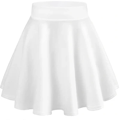 Afbeelding van DRESHOW Retro basic rok, elastisch, uitlopend, minirok, plooirok, casual, voor dames en meisjes, Mini rok wit