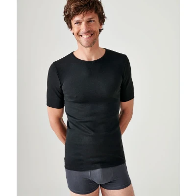Afbeelding van Damart T shirt met korte mouwen klassiek gebreid Thermolactyl Heren Zwart (126 133) 3XL
