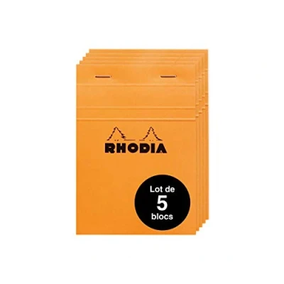 Afbeelding van Rhodia 13200AMZC Set met 5 notitieblokken N13 kopzijdig geniet, DIN A6 (10,5 x 14,8 cm), 80 vellen microgeperforeerd, geruit, Clairefontaine papier wit g, cover oranje, stuks