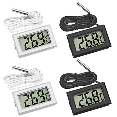 Afbeelding van Thlevel Mini digitale lcd thermometer met temperatuursonde, sensor, tester voor koelkast, vriezer, aquarium (2 x zwart, 2 wit)